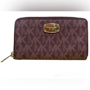 Michael Kors Wine Signature Canvas Zip Around Cell Case Wallet